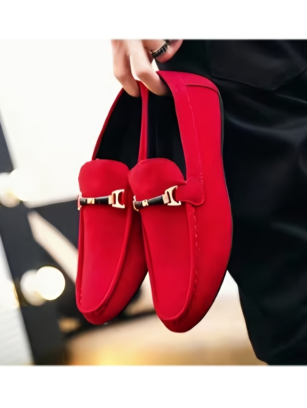 NEW FAUX RED SUEDE Moccasin LOAFER SLIP ON SHOES SIZE 10.5